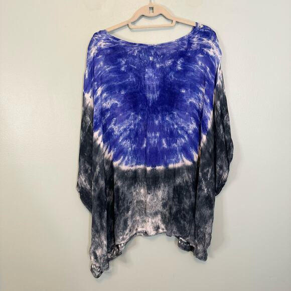 SHORELINE Swim Cover Up 2XL Kaftan Tie Dye Lace Up Tassel Boho Summer Blue NWT - Picture 2 of 7